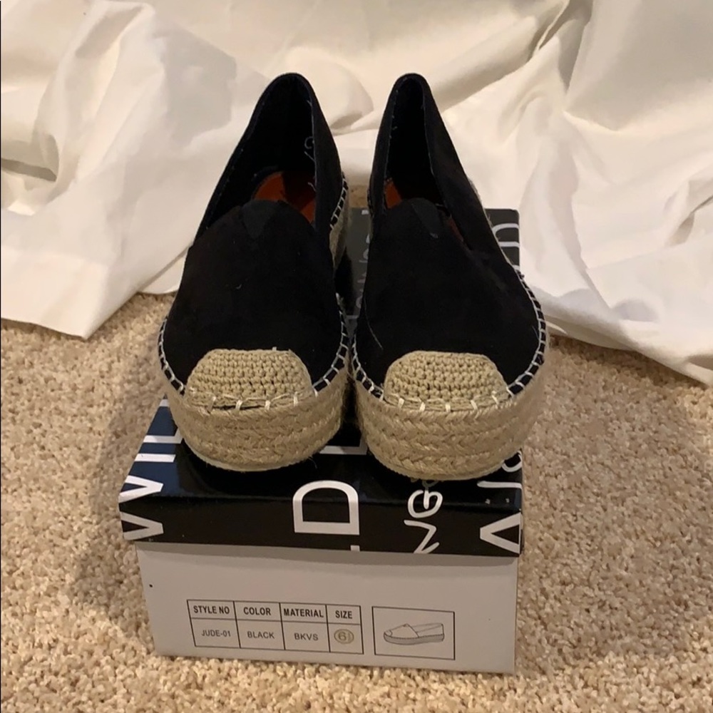 DIVA Lounge Black and Natural Espadrille Platform Slip-Ons